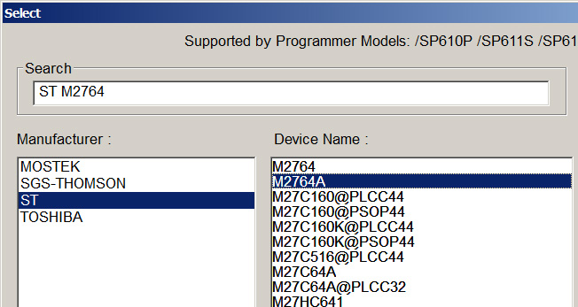 Programmer, Device selection